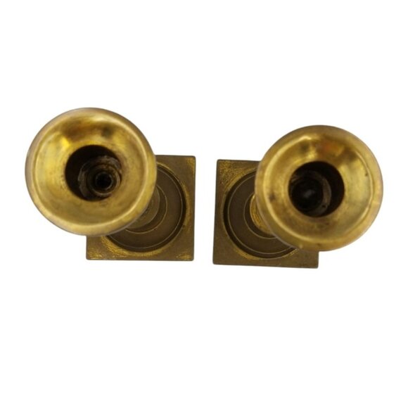 2 Brass Candlestick Holders Square Base Marked W Inc. Brass Plated Shabbat Cups - Picture 7 of 12